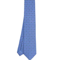 CRAVATTA SARTORIALE 9 PIEGHE IN SETA AZZURRO POLVERE Microfantasia fiore