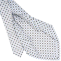 CRAVATTA SARTORIALE 7 PIEGHE IN SETA BIANCA Microfantasia fiore