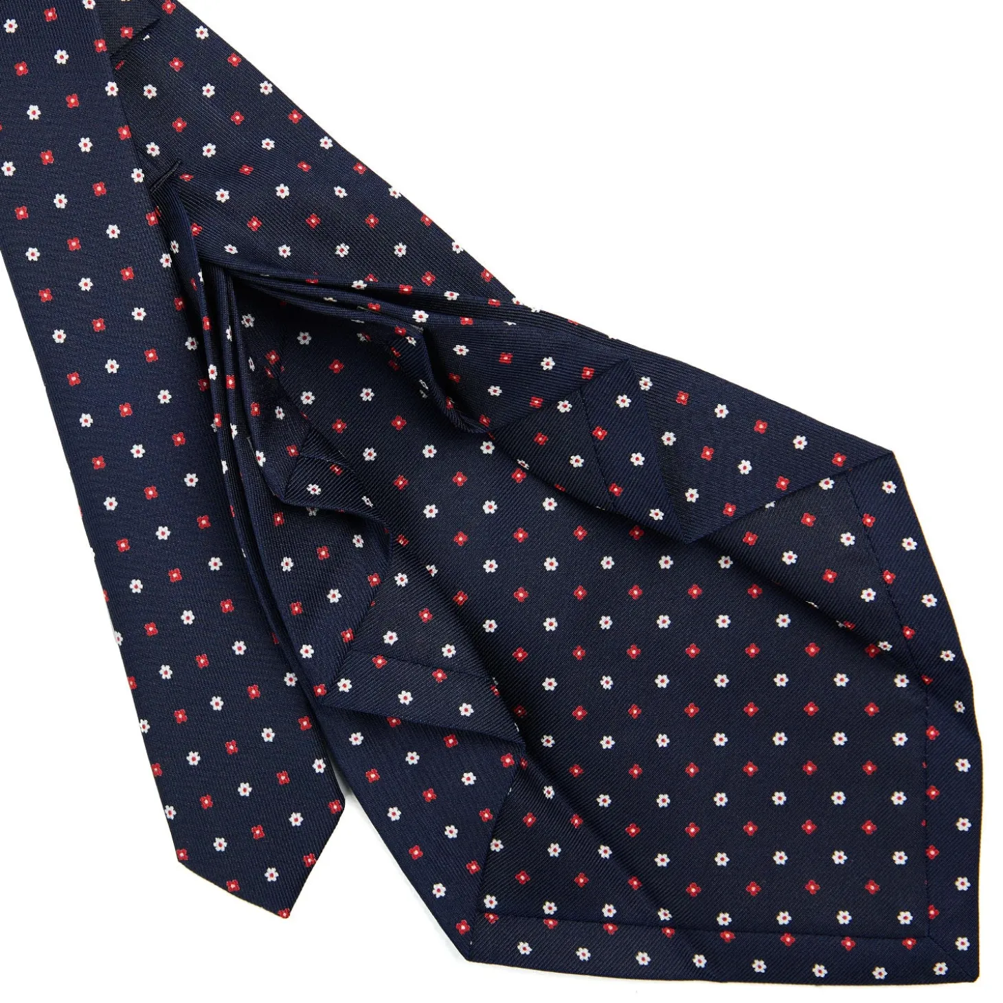 CRAVATTA SARTORIALE 9 PIEGHE IN SETA BLU SCURO Microfantasia fiore