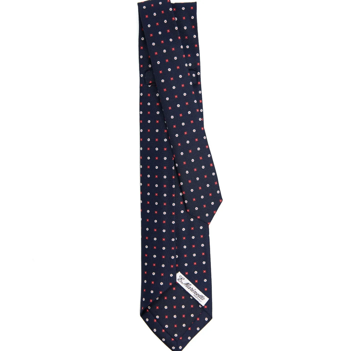 CRAVATTA SARTORIALE 9 PIEGHE IN SETA BLU SCURO Microfantasia fiore
