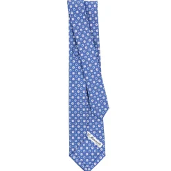 CRAVATTA SARTORIALE 9 PIEGHE IN SETA AZZURRO POLVERE Microfantasia fiore