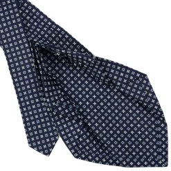 CRAVATTA SARTORIALE 9 PIEGHE IN SETA BLU SCURO Microfantasia fiore