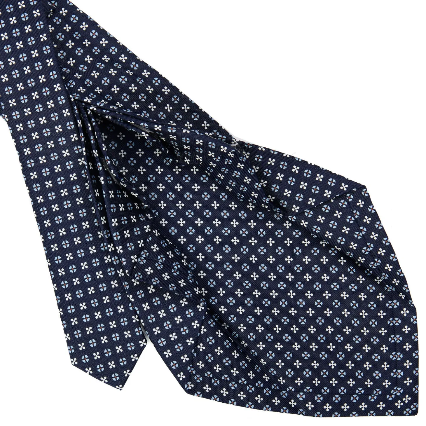 CRAVATTA SARTORIALE 9 PIEGHE IN SETA BLU SCURO Microfantasia fiore