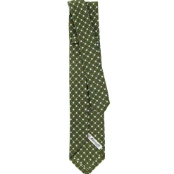 CRAVATTA SARTORIALE 9 PIEGHE IN SETA VERDE OLIVA Microfantasia fiore