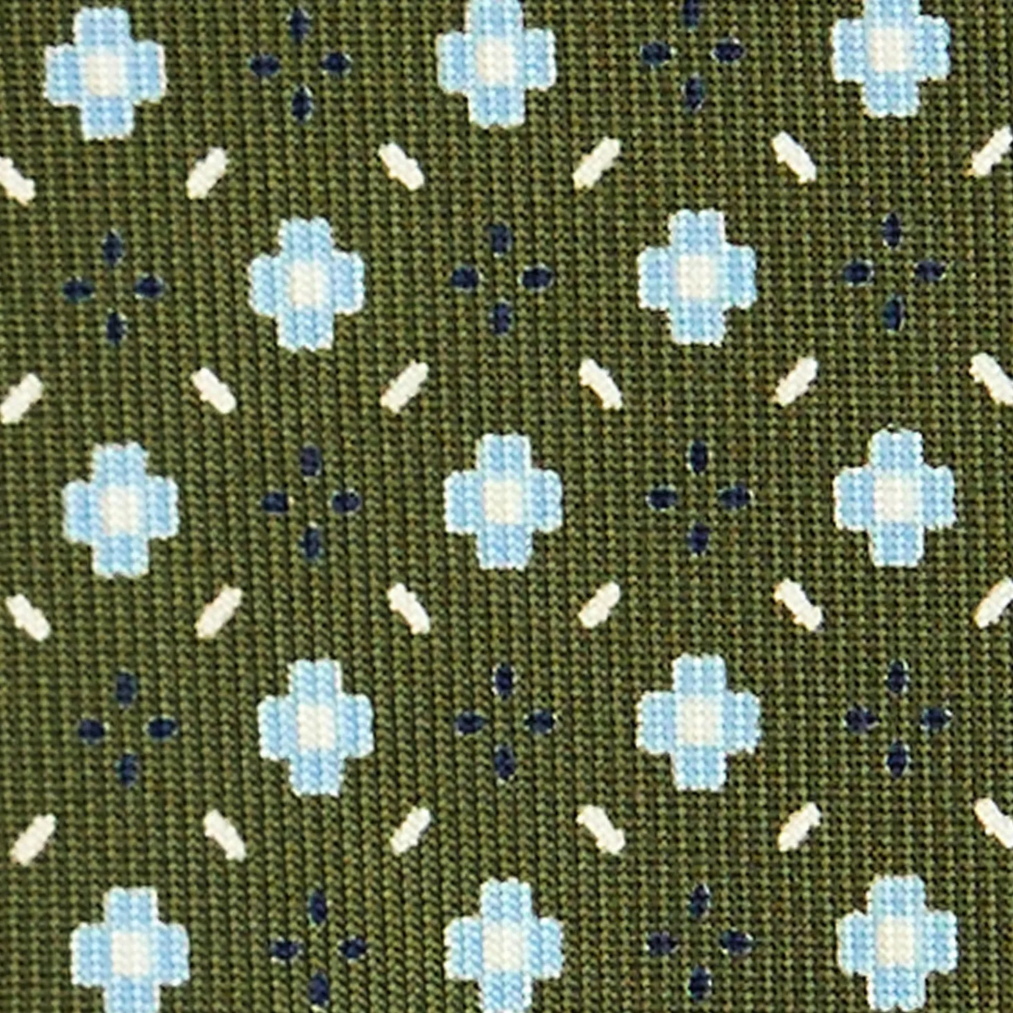 CRAVATTA SARTORIALE 9 PIEGHE IN SETA VERDE OLIVA Microfantasia fiore