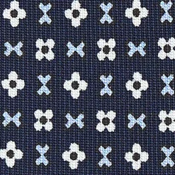 CRAVATTA SARTORIALE 7 PIEGHE IN SETA BLU SCURO Microfantasia fiore