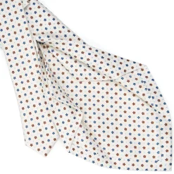 CRAVATTA SARTORIALE 5 PIEGHE IN SETA BIANCA Microfantasia fiore