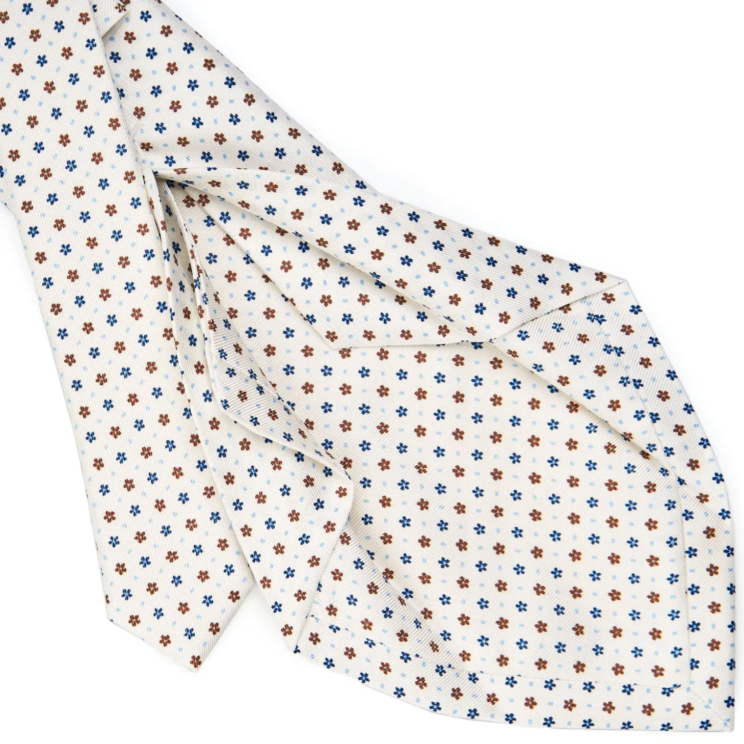 CRAVATTA SARTORIALE 5 PIEGHE IN SETA BIANCA Microfantasia fiore