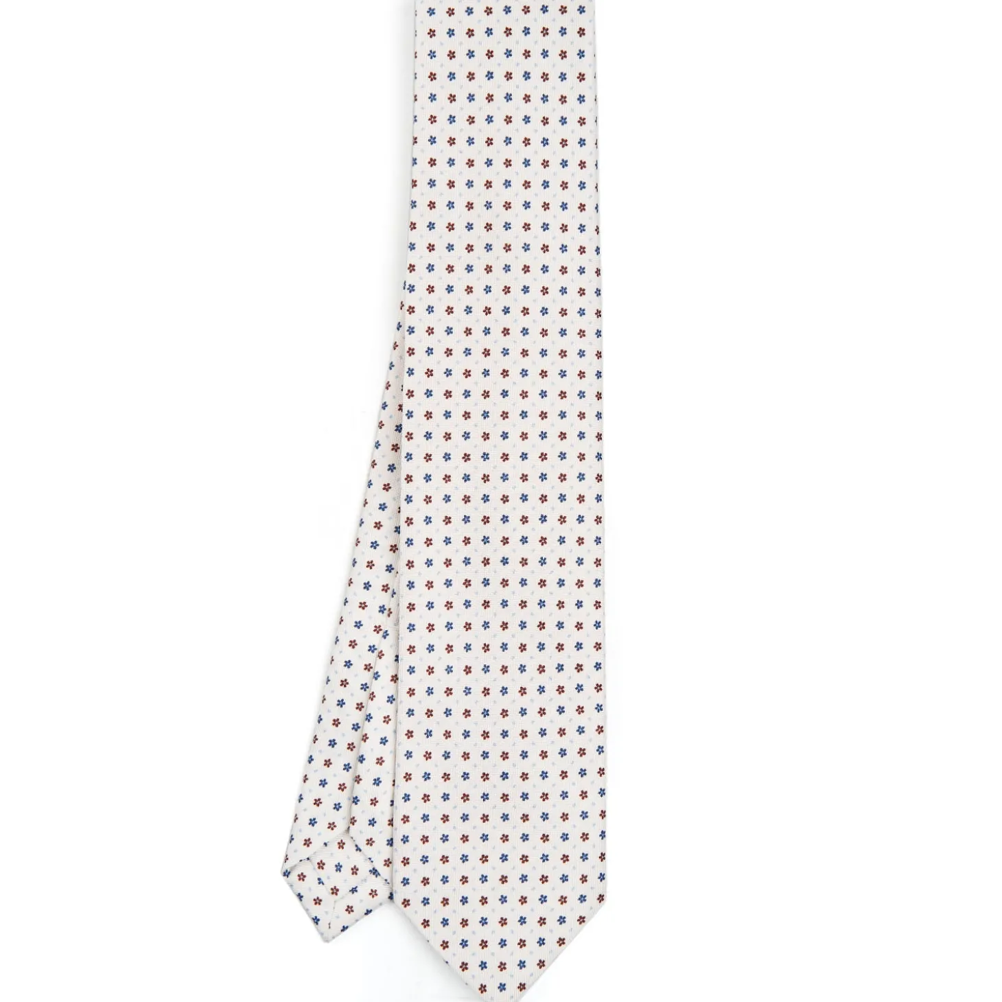 CRAVATTA SARTORIALE 5 PIEGHE IN SETA BIANCA Microfantasia fiore