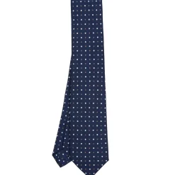 CRAVATTA SARTORIALE 9 PIEGHE IN SETA BLU SCURO Microfantasia fiore