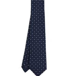 CRAVATTA SARTORIALE 9 PIEGHE IN SETA BLU SCURO Microfantasia fiore