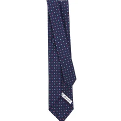 CRAVATTA SARTORIALE 9 PIEGHE IN SETA BLU SCURO Microfantasia fiore