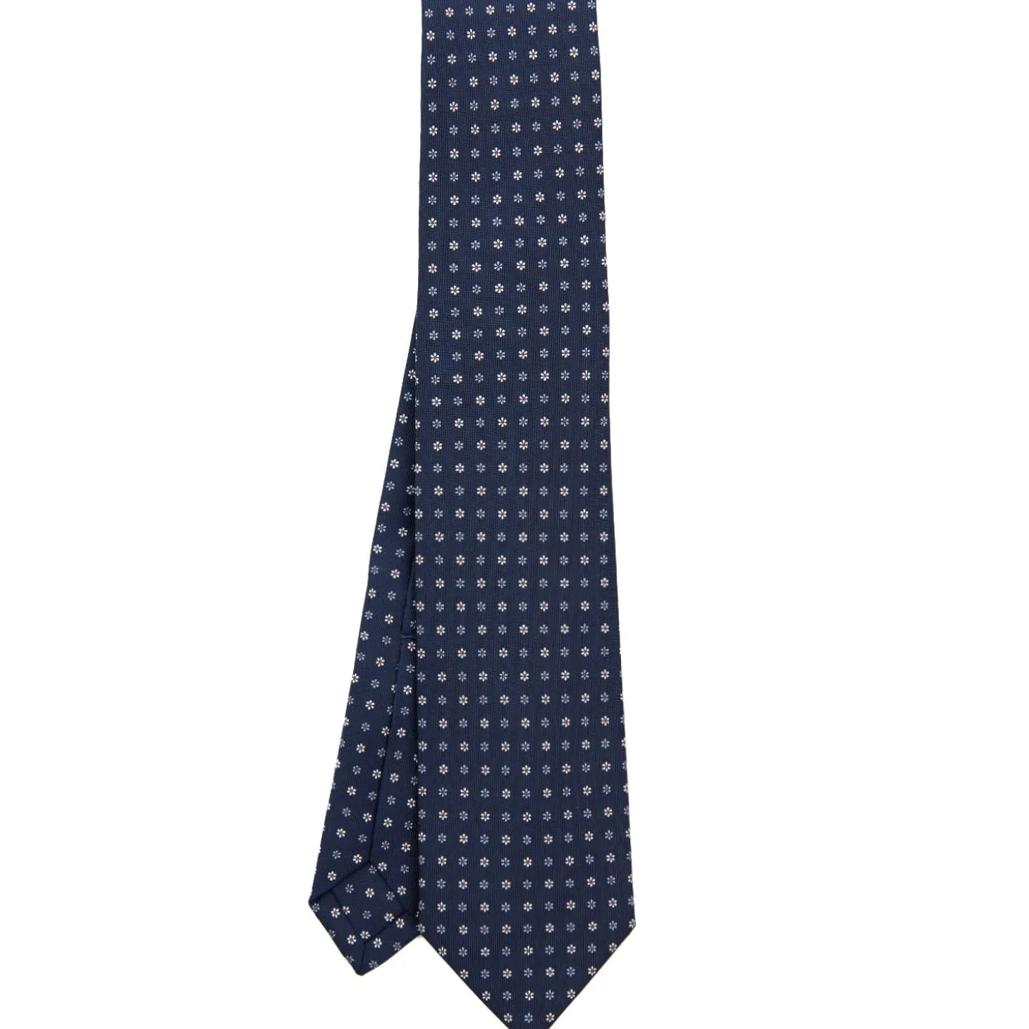 CRAVATTA SARTORIALE 9 PIEGHE IN SETA BLU SCURO Microfantasia fiore