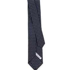 CRAVATTA SARTORIALE 9 PIEGHE IN SETA BLU SCURO Microfantasia fiore
