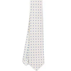 CRAVATTA SARTORIALE 7 PIEGHE IN SETA BIANCA Microfantasia fiore