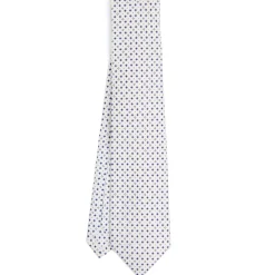 CRAVATTA SARTORIALE 5 PIEGHE IN SETA BIANCA Microfantasia fiore