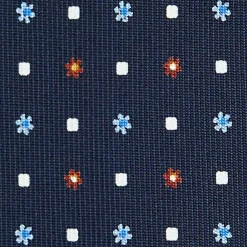 CRAVATTA SARTORIALE 9 PIEGHE IN SETA BLU SCURO Microfantasia fiore