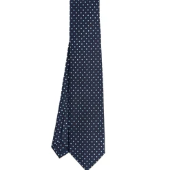 CRAVATTA SARTORIALE 9 PIEGHE IN SETA BLU SCURO Microfantasia fiore