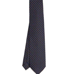 CRAVATTA SARTORIALE 9 PIEGHE IN SETA BLU SCURO Microfantasia fiore