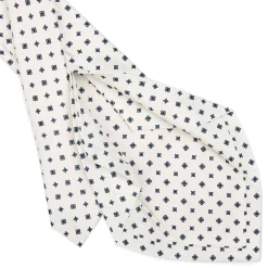 CRAVATTA SARTORIALE 5 PIEGHE IN SETA BIANCA Microfantasia fiore
