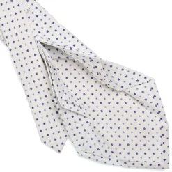 CRAVATTA SARTORIALE 7 PIEGHE IN SETA BIANCA Microfantasia fiore