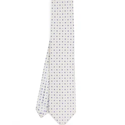 CRAVATTA SARTORIALE 5 PIEGHE IN SETA BIANCA Microfantasia fiore