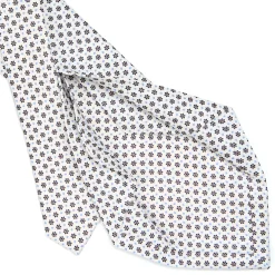 CRAVATTA SARTORIALE 5 PIEGHE IN SETA BIANCA Microfantasia fiore