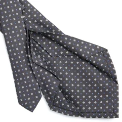 CRAVATTA SARTORIALE 5 PIEGHE IN SETA GRIGIO SCURO Microfantasia fiore