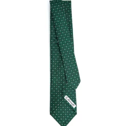 CRAVATTA SARTORIALE 5 PIEGHE IN SETA VERDE SCURO Microfantasia fiore