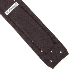 CRAVATTA TRICOT IN CASHMERE MARRONE SCURO Pois bianco