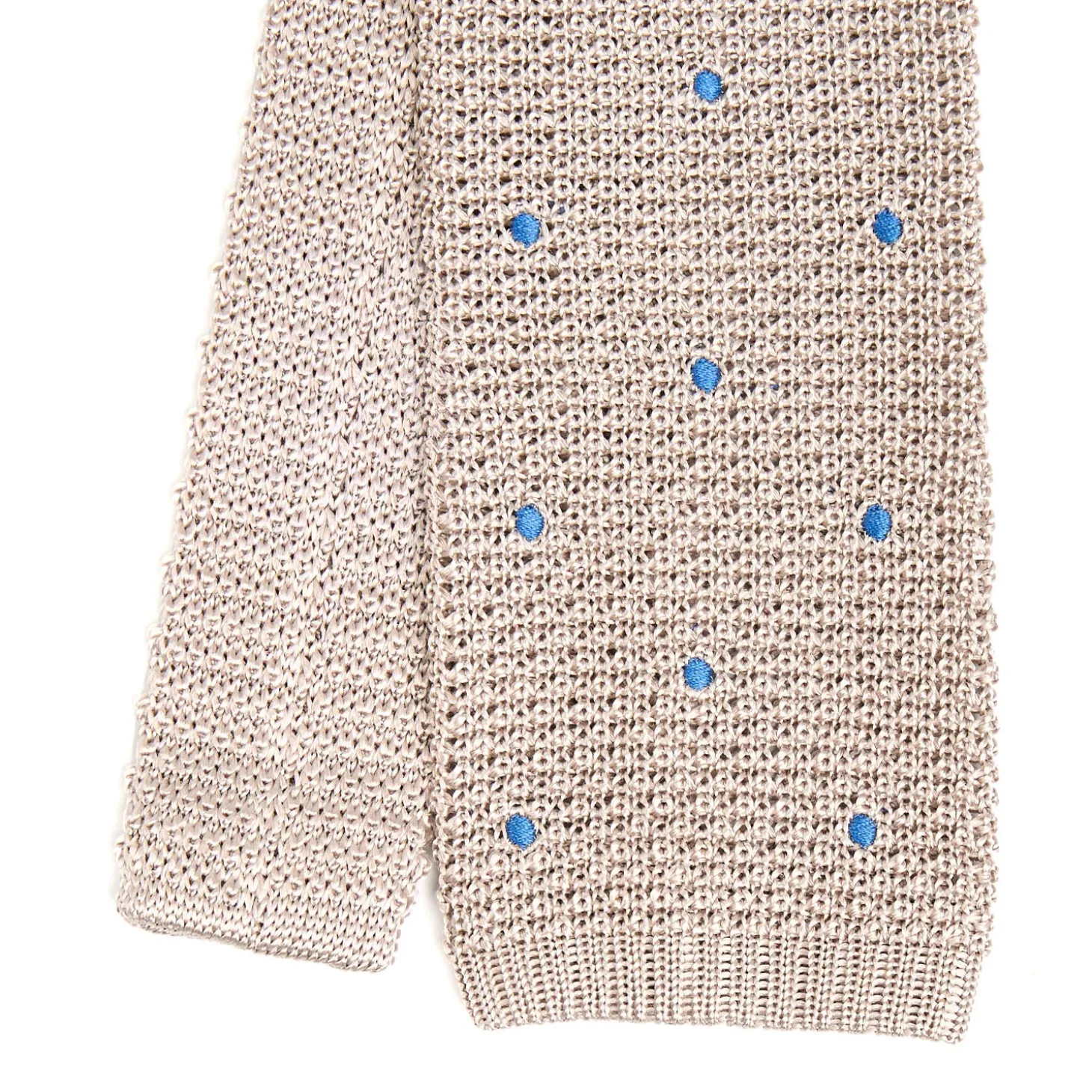 CRAVATTA TRICOT IN SETA BEIGE Pois blu