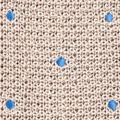 CRAVATTA TRICOT IN SETA BEIGE Pois blu