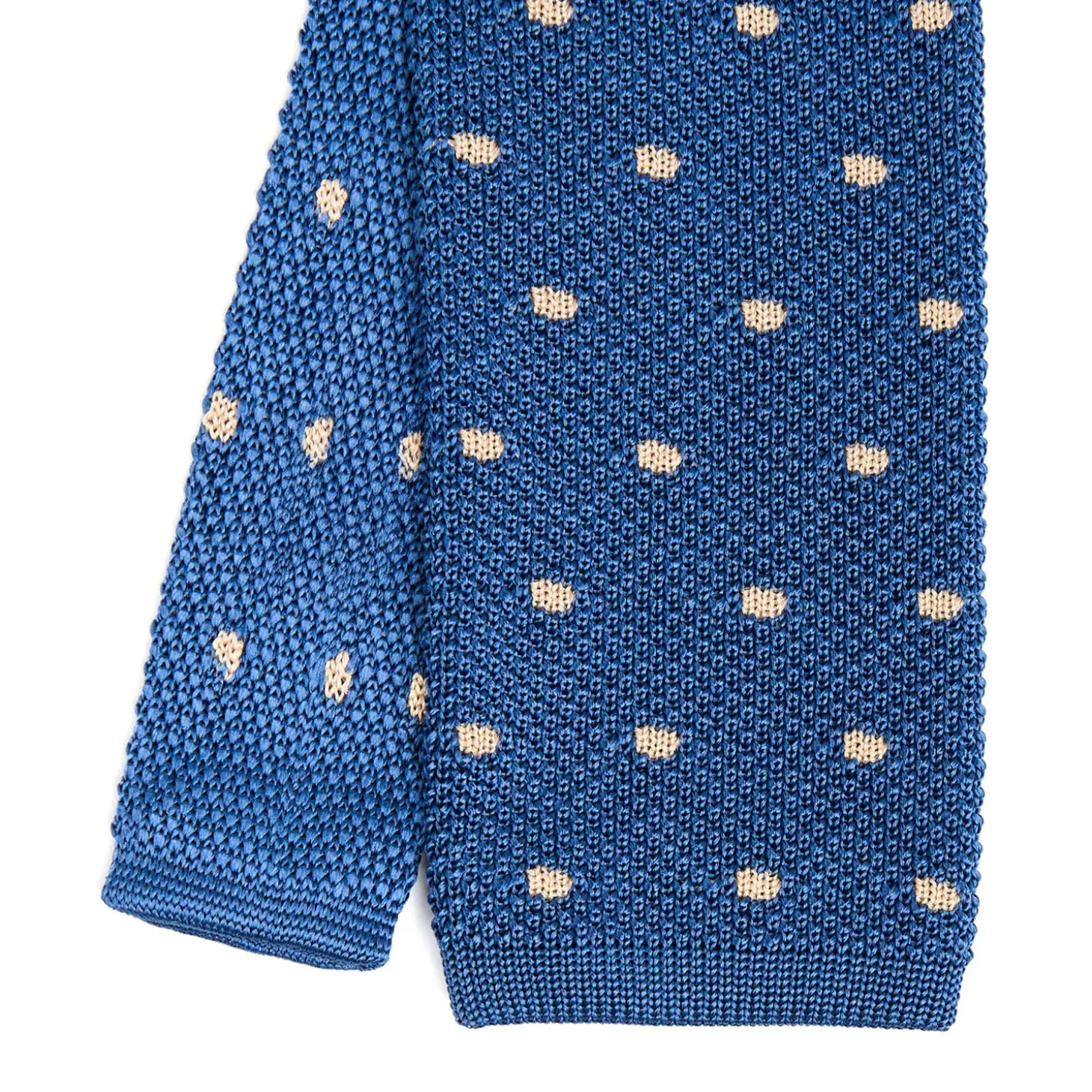 CRAVATTA TRICOT IN SETA BLU Pois beige