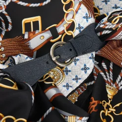 FERMAFOULARD IN PELLE BLU SCURO Con fibbia argentata