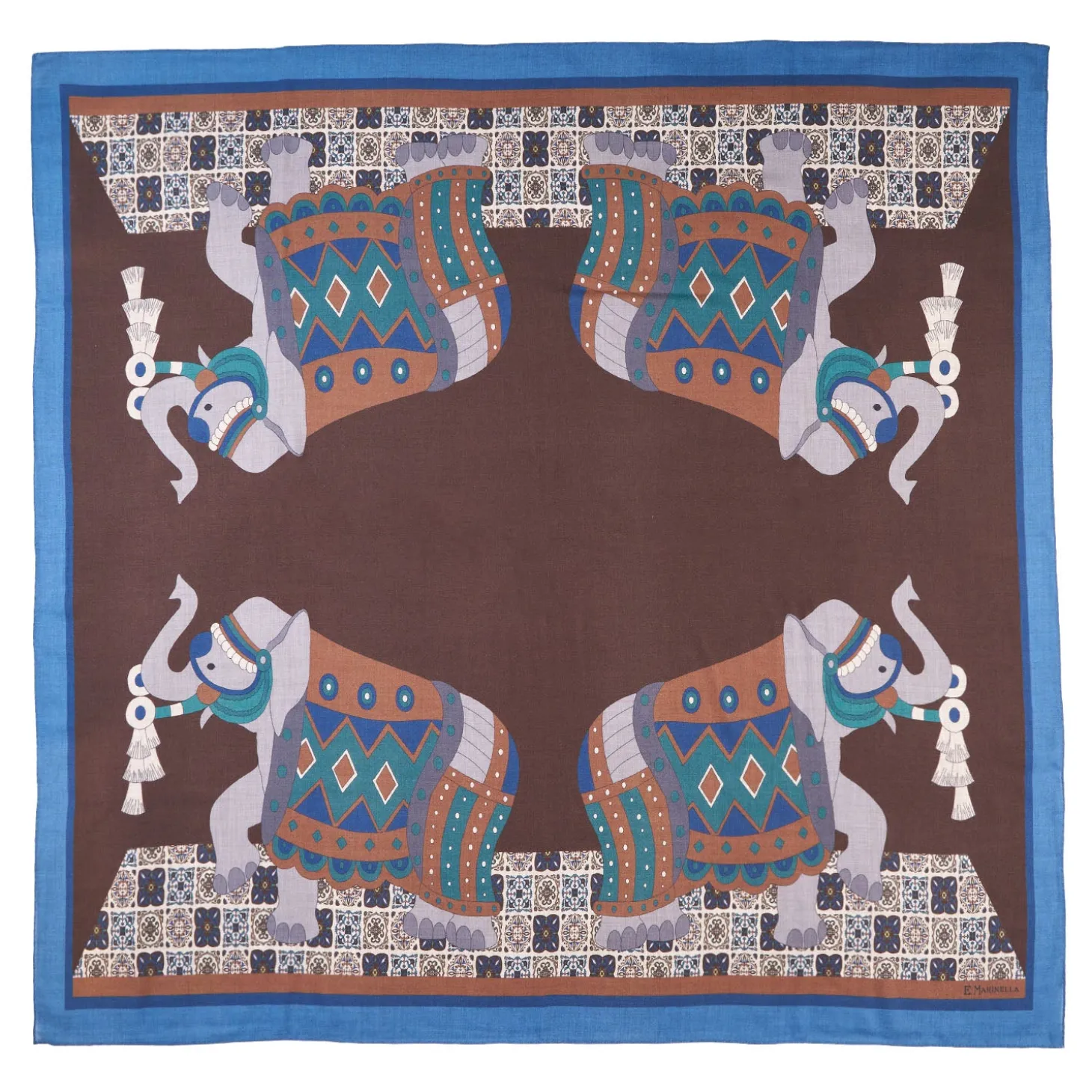 FOULARD BLUETTE E MARRONE SCURO IN LANA Motivo etnico