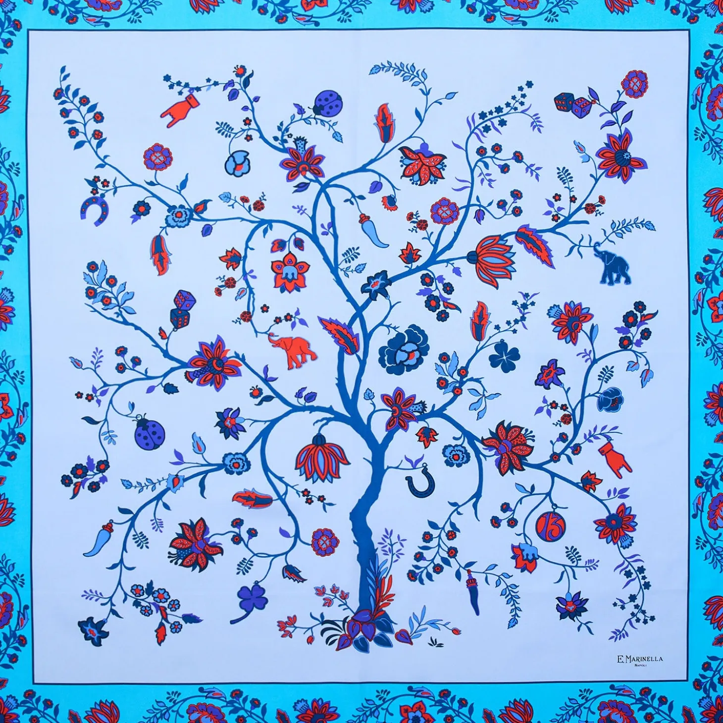 FOULARD IN SETA 90 AZZURRO L'albero della vita