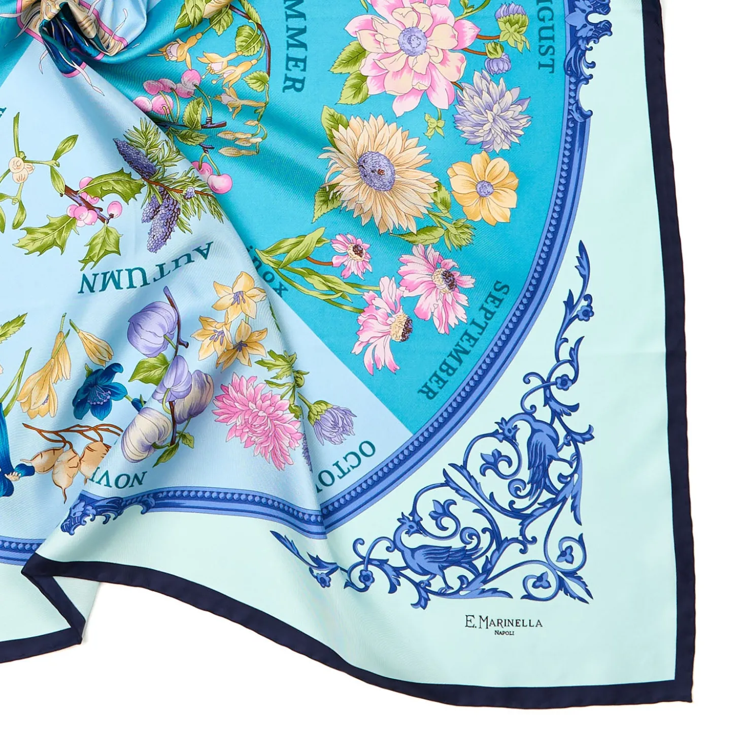 FOULARD IN SETA 90 BLU La ruota delle stagioni