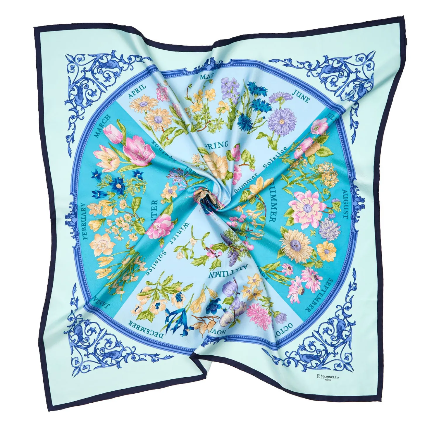 FOULARD IN SETA 90 BLU La ruota delle stagioni