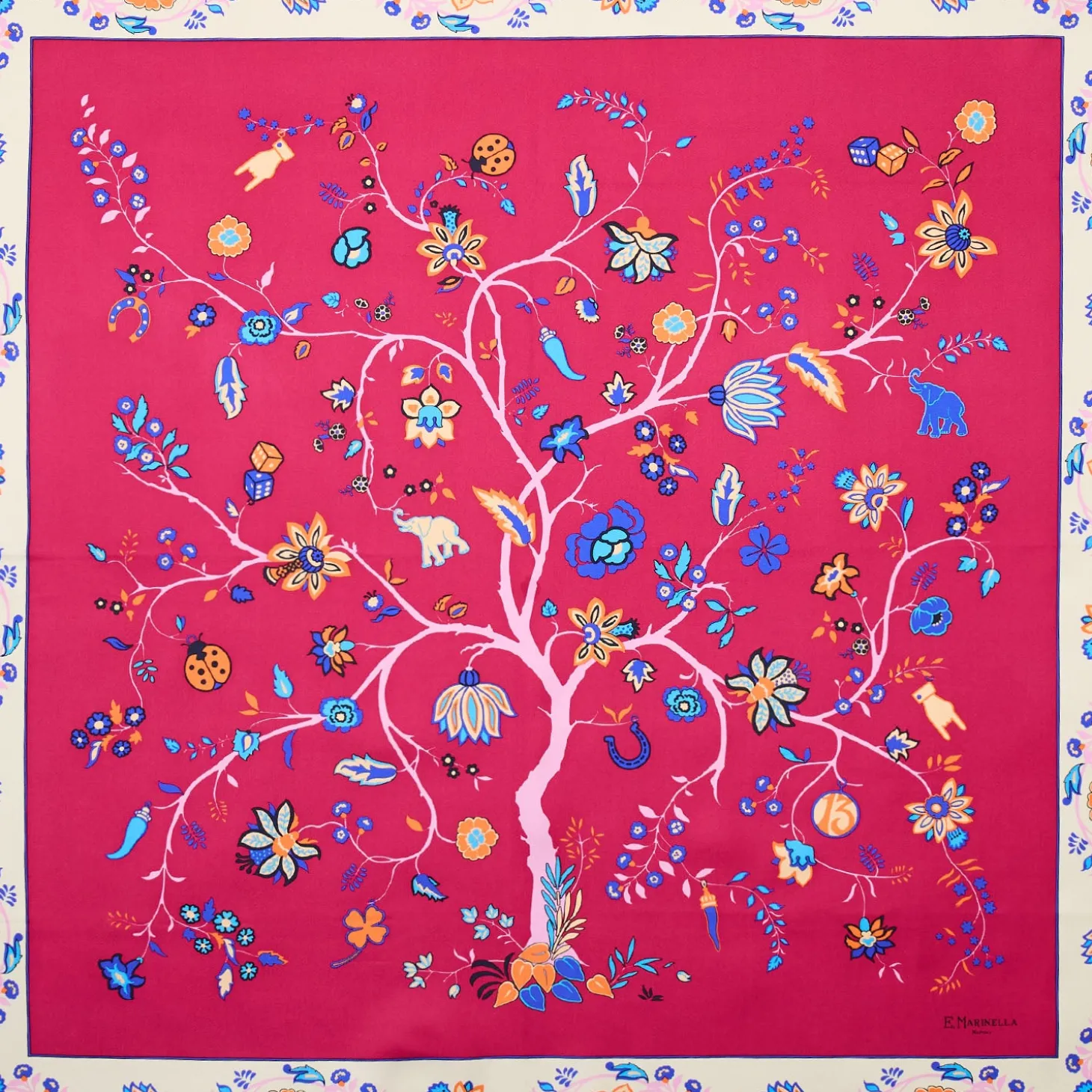 FOULARD IN SETA 90 FUCSIA L'albero della vita