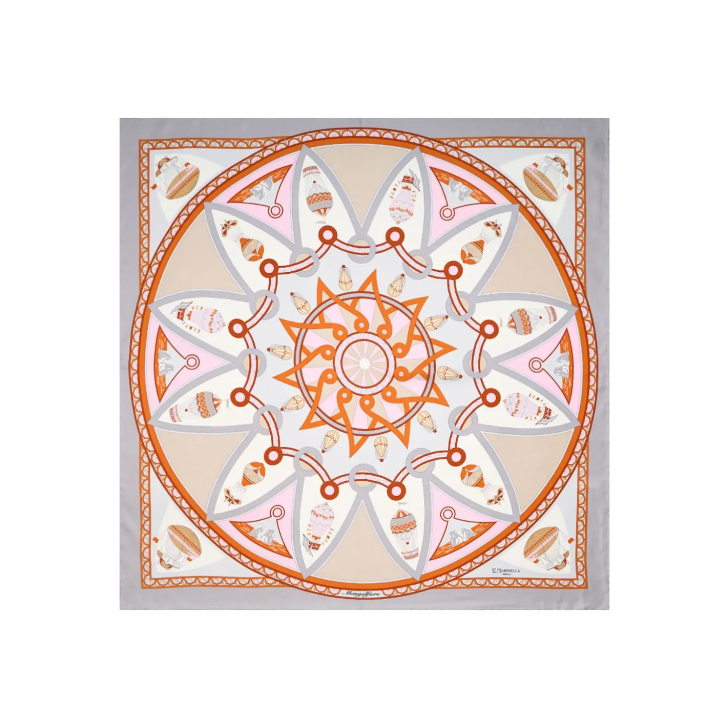 FOULARD IN SETA 90 GRIGIO CHIARO Le mongolfiere