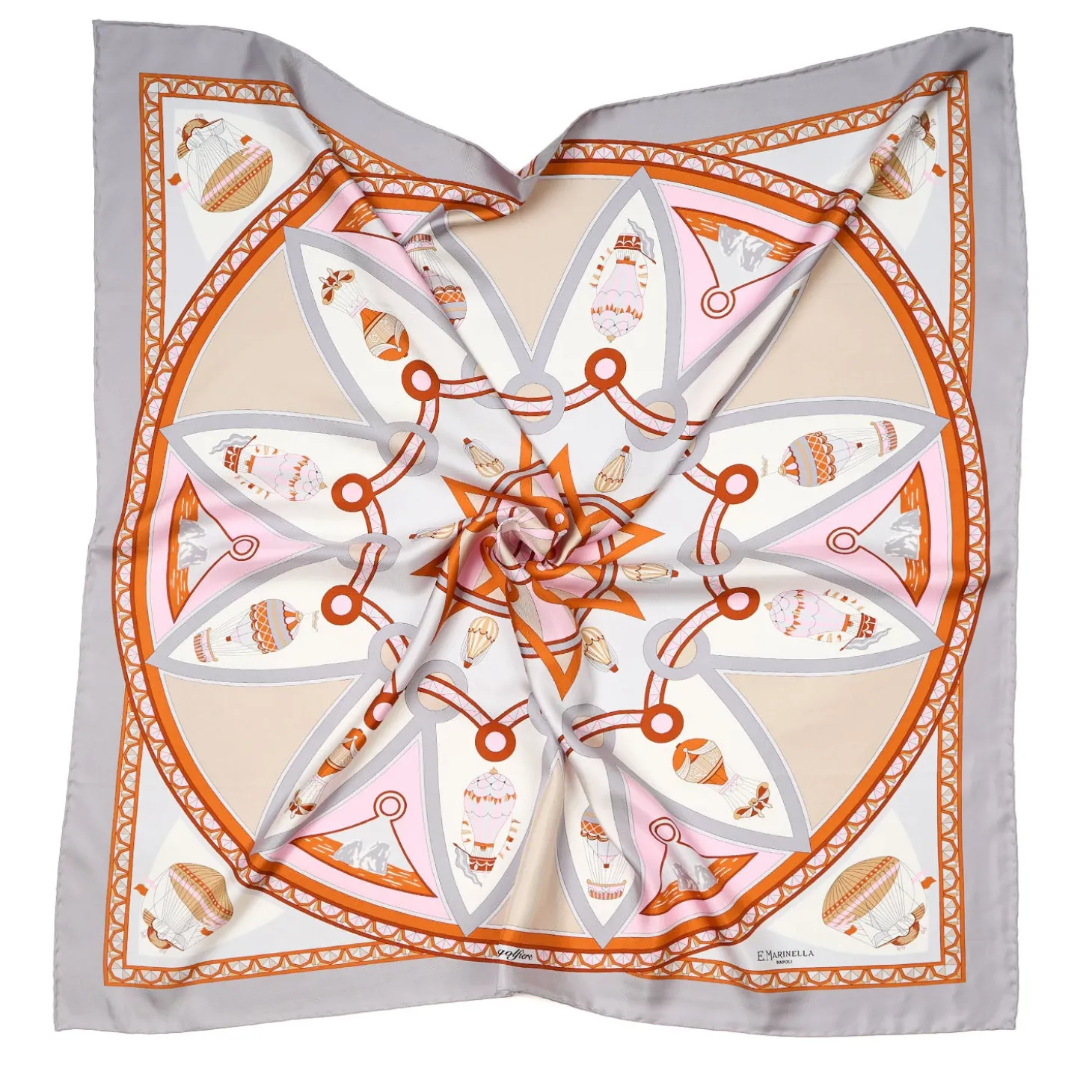 FOULARD IN SETA 90 GRIGIO CHIARO Le mongolfiere