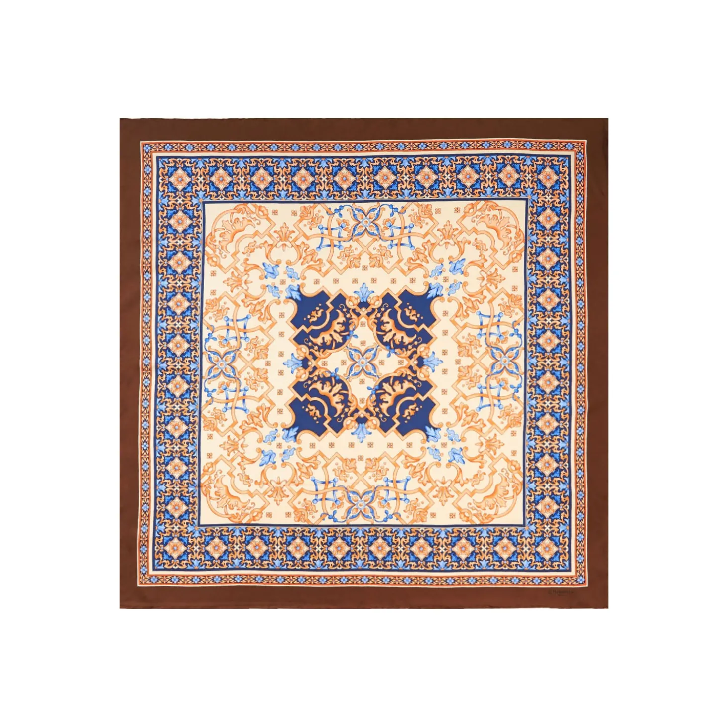 FOULARD IN SETA 90 MARRONE CHIARO Maiolica mediterranea