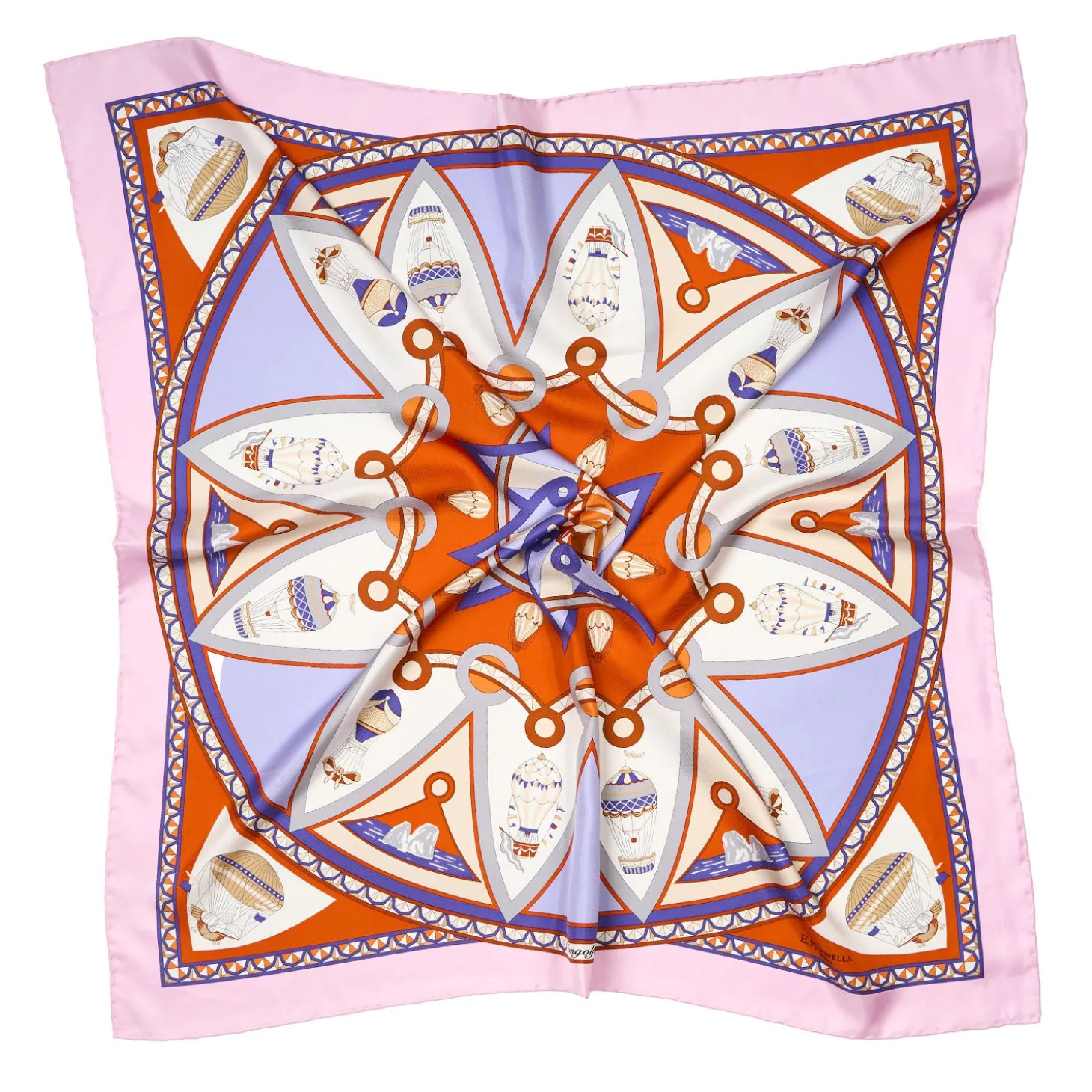 FOULARD IN SETA 90 ROSA Le mongolfiere