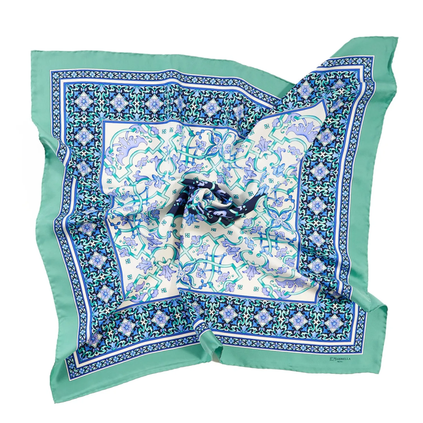 FOULARD IN SETA 90 VERDE CHIARO Maiolica mediterranea