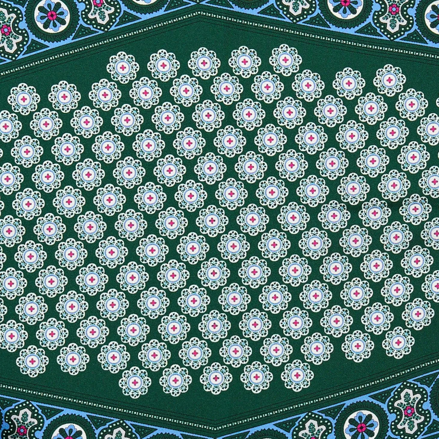 FOULARD ROMBO IN SETA VERDE SCURO Microfantasia fiore