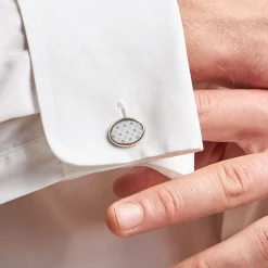 GEMELLI DA POLSO IN ARGENTO BIANCO Con microfantasia fiore