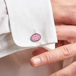 GEMELLI DA POLSO IN ARGENTO ROSA Con microfantasia fiore