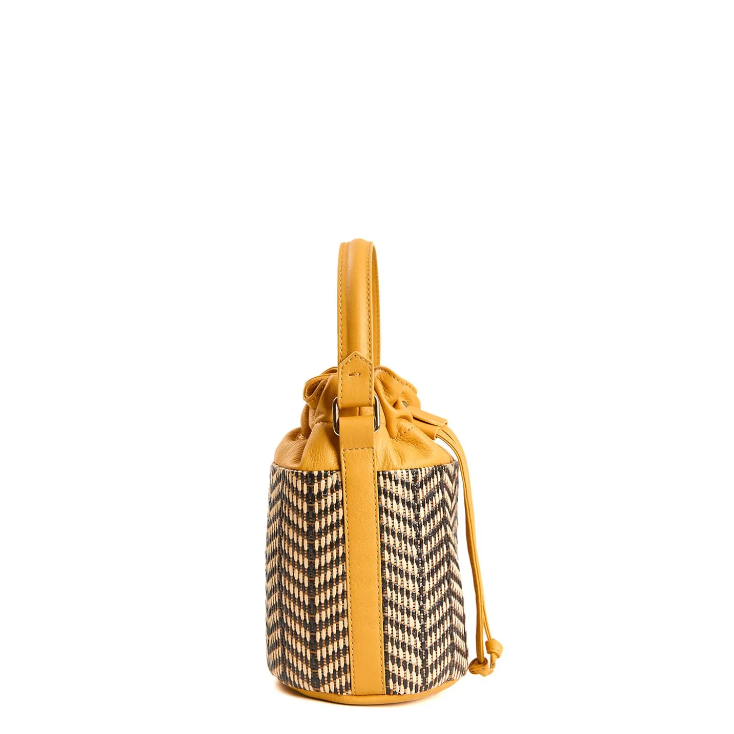 MINI SECCHIELLO GIALLO In rafia e pelle