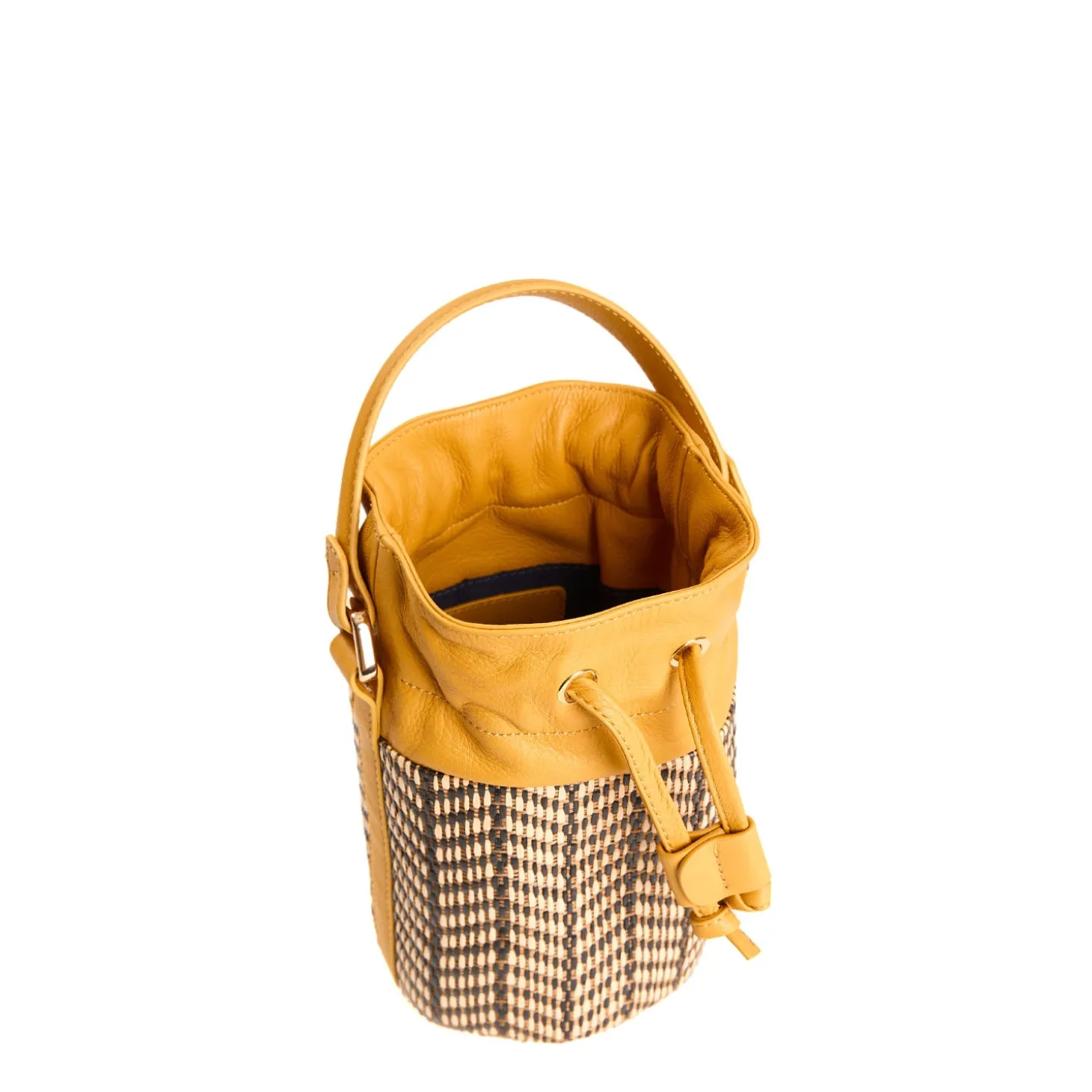 MINI SECCHIELLO GIALLO In rafia e pelle