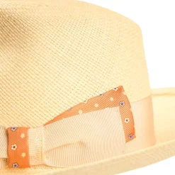 PANAMA MODELLO AMEDEO DETTAGLI IN SETA ARANCIO, 56 CM E. marinella x borsalino